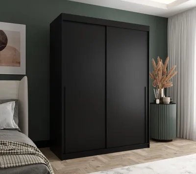 Immagine prodotto di Home Collective Armadio a porte scorrevoli Armadio guardaroba a 2 ante con ripiani e due aste appendiabiti, maniglie a scelta Armadio multiuso larghezza 150 cm, nero con maniglia nera