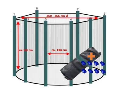 Produktbild von walexo Trampolin Sicherheitsnetz für 8 Stangensystem ( 366 Ø, Schwarz/Grün )