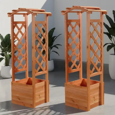 Produktbild von Melko Rosenbogen mit Pflanzkasten Rankgitter Säule Holz Spalier Pergola - Braun 2x