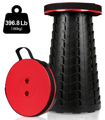 Produktbild von Klappbarer Hocker Campinghocker Teleskophocker - Höhenverstellbar 44 bis 66 cm - Tragfähigkeit 180 kg - Rot