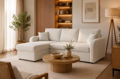 Produktbild von KSHOMECONCEPT - Universelles Ecksofa BOSTON mit Schlaffunktion und Bettkasten – Ecru