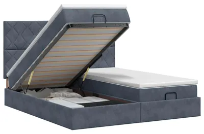 Produktbild von Ottoman Bett mit Matratze mit Kopfteil 2 Stk. Dunkelgrau Samt