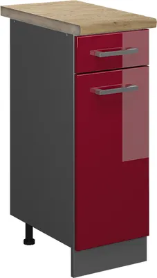 Produktbild von Küchenunterschrank Vicco R-Line Rot Hochglanz 30 cm , AP Eiche, Model 46837