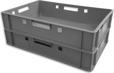 Produktbild von 2er Set E1 Eurofleischkiste Stapelkiste Box Metzgerkiste lebensmittelecht grau (2xE1 grau)