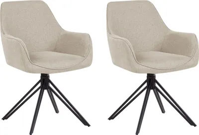 Produktbild von BELIANI Esszimmerstuhl 2er Set Taupe Stoffbezug Drehbar mit Schwarzen Metallbeinen Armlehnen Modern Drehstuhl Polsterstuhl Wohnzimmer Küche