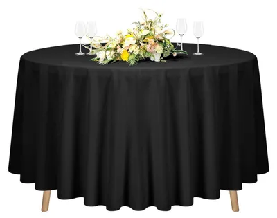 Obrázok produktu pre Kruhová obrus, 228 cm, čierna, polyester, umývateľná, vhodná pre stoly s priemerom 90-180 cm, 1 kus