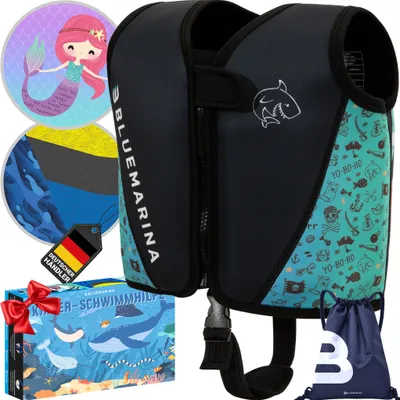 Produktbild von Bluemarina Kinder Schwimmhilfe | UV-Schutz - Schrittgurt - Neopren Weste - Auftrieb EPE-Schaum - Doppelnaht - Für Jungen und Mädchen (Captain L)