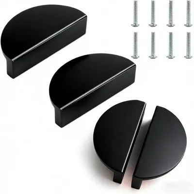 Produktbild von Küchengriffe rund, schwarz, 4 Stück, Aluminium, für Möbel und Schränke