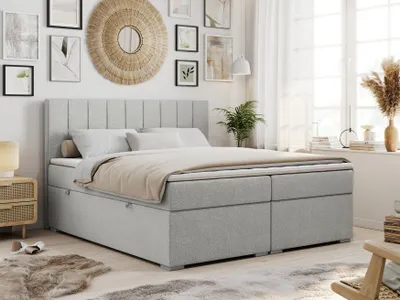 Produktbild von Boxspringbett mit 2 Bettkästen, Matratze und Topper, Polsterbett - ALLY - 140x200cm - Hellgrau - H3