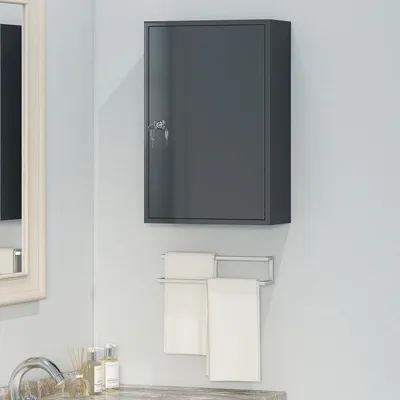 Produktbild von Medizinschrank Wand abschließbar, Badezimmerschrank Metall, Apothekerschrank mit 2 Schlüsseln, Grau | 40x18x60 cm | 3 Regalböden