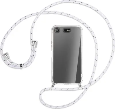 Produktbild von Handykette Backcover-Schutzhülle mit Band (Metall silberfarben) für Sony Xperia XZ1 Compact - weiß/grau