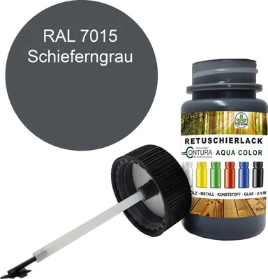 Produktbild von Reparaturlack Lackstift RAL Lack Pinselflasche 50ml. Farbe Holz Metall Möbel Auto Bad Retuschierlack - RAL 7015 Schiefergrau