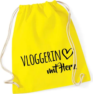 Produktbild von Huuraa Turnbeutel Vloggerin mit Herz 12 Liter Yellow Baumwolle Rucksack Geschenkidee