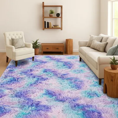 Produktbild von Hochflor Teppich 90x150cm - Waschbar und Rutschfest für Wohnzimmer und Kinder