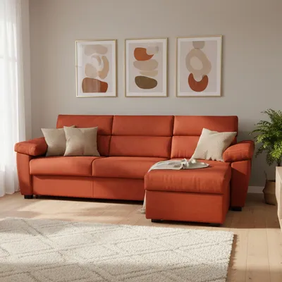 Immagine prodotto di Priverno - Divano Letto con Penisola, 285x160 cm Arancione, Sfoderabile Italy