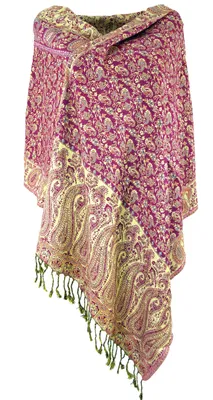 Produktbild von Indischer Pashmina Schal, Schultertuch, Stola mit Paisley Muster - Pink, Uni, Viskose, 200*70 cm, Schals