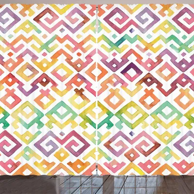 Produktbild von ARANDE Aquarell Gardine, Ethnische Tribal Ornamental Muster Twisted Lines geometrische Boho afrikanischen Design, 280 x 245 cm, Mehrfarbig