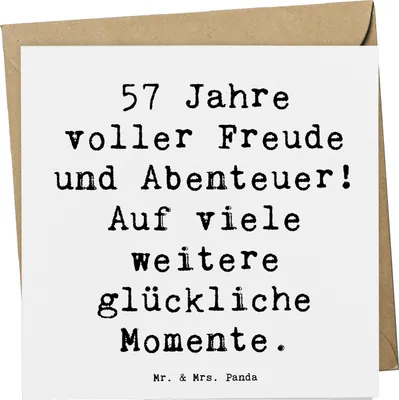 Produktbild von Mr. & Mrs. Panda Grußkarte Spruch 57. Geburtstag Freude - Weiß - Geschenk, Geburtstagsgeschenk, anlasskarte, Momente, doppelkarte, faltkarte, Happy Birthday, Jubiläum