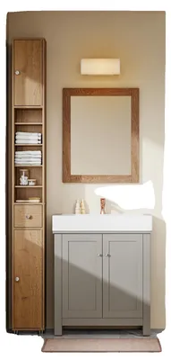 Produktbild von Badezimmerschrank, platzsparendes Design, verstellbare Regale, Holzfarbe