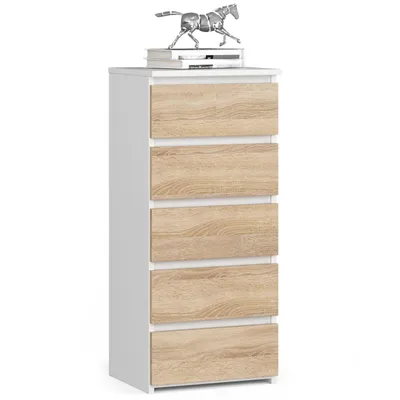 Immagine prodotto di Comò 40 cm in bianco rovere sonoma con 5 cassetti per camera da letto e cameretta