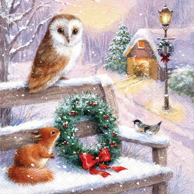 Produktbild von Servietten Papier 33x33cm 3-lagig mit Eule Winter Motiv 20 Stück