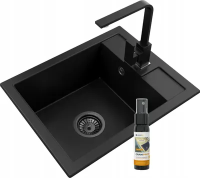 Produktbild von Granitan | GranitSpüle - Spülbecken 1-Becken - 50x40 cm - Alles Schwarz - Set mit Küchenarmatur - Einbauspüle - BEST