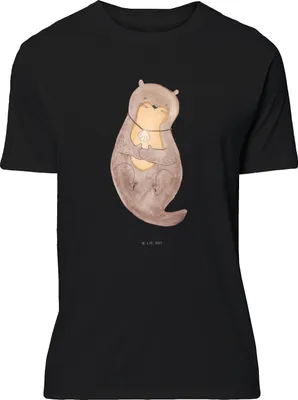 Produktbild von Mr. & Mrs. Panda Shirt Otter Muschel - Schwarz - Geschenk, Süß, T-Shirt mit Aufdruck, oberteil, Träumen, Büro, Seeotter, S, Tshirt