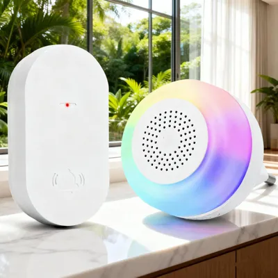 Image de Aigostar, sonnette sans fil, sonnette sans fil avec éclairage RGB, ensemble de sonnette sans fil étanche IP65, sonnette sans fil avec 32 mélodies, 5 niveaux de volume