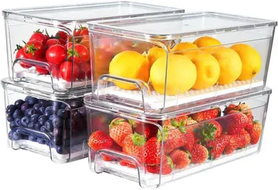 Obrázok produktu pre Sada Unyqoos® pozostávajúca zo štyroch stohovateľných úložných boxov s vekom do chladničky a do kuchyne