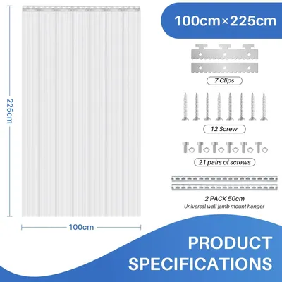 Produktbild von PVC Lamellen Türvorhang - Tür Streifenvorhang - Schwerlast wasserdicht - Geriffelte PVC-Streifen - Energiesparend für Kühlraum Gefrierraum Garage - Transparent 100 x 225 cm