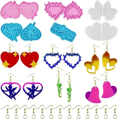Immagine prodotto di Set di orecchini pendenti in silicone, 6 pezzi, fai da te, a forma di cuore, da realizzare in proprio, materiali per gioielli
