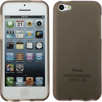A split image showing the front and back of an iPhone 5c with a gray case.