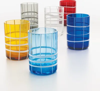 Image de Zafferano Twiddle - Lot de 6 verres en verre soufflé coloré, 35 cl - Faits main avec déco blanche, lavables au lave-vaisselle