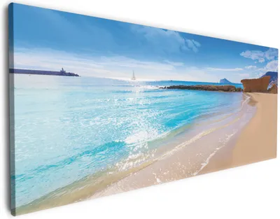 Produktbild von Wallario Premium Leinwandbild Traumstrand unter blauem Himmel in Größe 50 x 125 cm