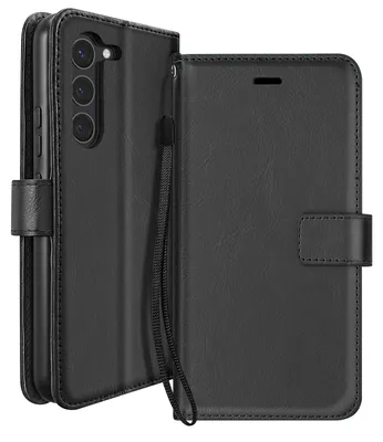 Produktbild von Mayaxess, Klapphülle für Galaxy S23 Geldbörse mit Handschlaufe & Standfunktion, Schwarz