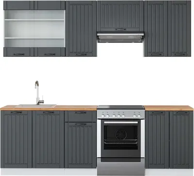 Produktbild von Küchenzeile Vicco Fame-Line Anthrazit Landhaus/Weiß 240 cm , AP Eiche, Model 42783