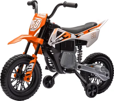 Produktbild von 12V Elektro-Motorrad für Kinder 3-6 Jahre, mit Musik und Stützrädern, orange Kinderfahrzeug