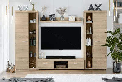 Produktbild von AX LIVING Spacoro XL Wohnwand Sonoma Eiche modern 300cm breit ohne LED