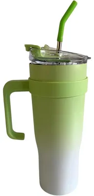 Zdjęcie produktu dla Pronett XJ5556 Kubek termiczny z uchwytem i słomką, stal nierdzewna, 1200 ml, zielony ombre