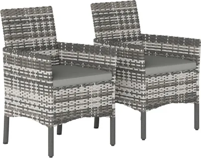 Produktbild von Gartenstuhl 2er Set Polyrattan mit Kissen, Gartensessel Stahlrahmen, Grau