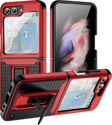 Image de Etui pour Samsung Galaxy Z Flip 5, étui antichoc hybride PC dur et TPU souple rouge noir