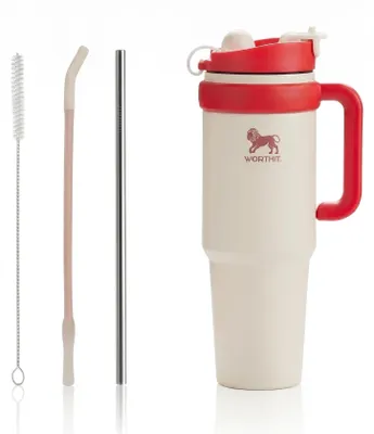 Thermosbecher 1000 ml, Edelstahl, isoliert, mit Strohhalm & Griff
