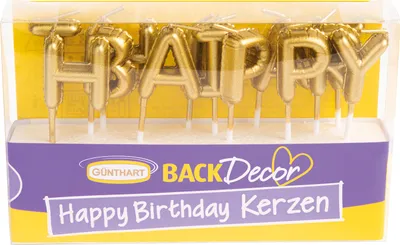 Produktbild von BackDecor Happy Birthday Wachskerzen, gold