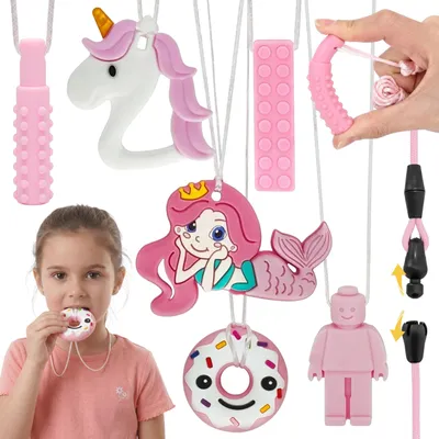 Produktbild von CLDY Set mit sensorischen Beißringen für Kinder, therapeutische Halskette, Silikon-Beißring für Mädchen, 6 Stück