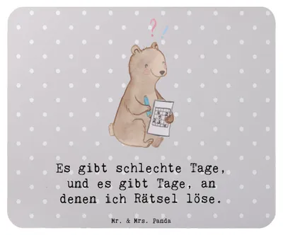 Produktbild von Mr. & Mrs. Panda Mauspad Bär Rätsel lösen - Grau Pastell - Geschenk, mausteppich, Knobeln, Mousepad, Gedächtnissport, Kreuzworträtsel, Gedächtnistraining, pc, mousematte