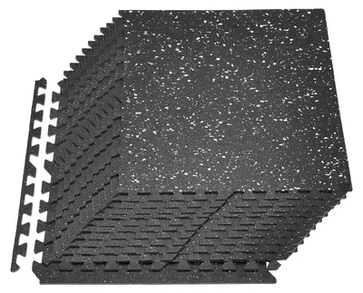 Obrázok produktu pre VEVOR 24 ks puzzle podložky na ochranu podlahy, rozmery 610 x 610 x 10 mm, podložka z EVA peny s vysokou hustotou, fitness podložka, gymnastická podložka, športová podložka, tréningová podložka (čierna) s bielymi bodkami