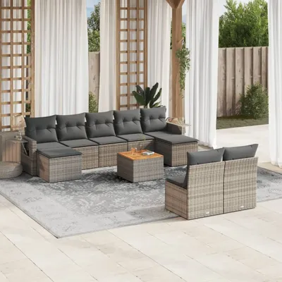 Produktbild von 10-tlg. Garten-Sofagarnitur - mit Kissen Grau Poly Rattan - Sitzgruppe 3224765