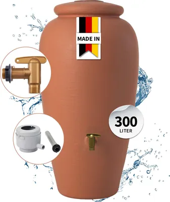 Produktbild von GARANTIA Amphore Komplett-Set 300 Liter terrakotta inkl. Kunststoff-Auslaufhahn und Fallrohranschluss