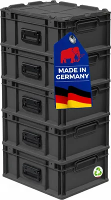 Produktbild von SuperSparSet 5x Eurobox NextGen Portable  Germany | HxBxT 18,5x30x40cm |16 Liter | Schwarz | Eurobehälter, Transportbox, Transportbehälter, Stapelbehälter