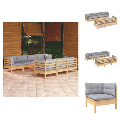 Produktbild von vidaXL 8-tlg. Garten-Lounge-Set mit Grauen Kissen Kiefer Massivholz - Gartenmöbel-Sets